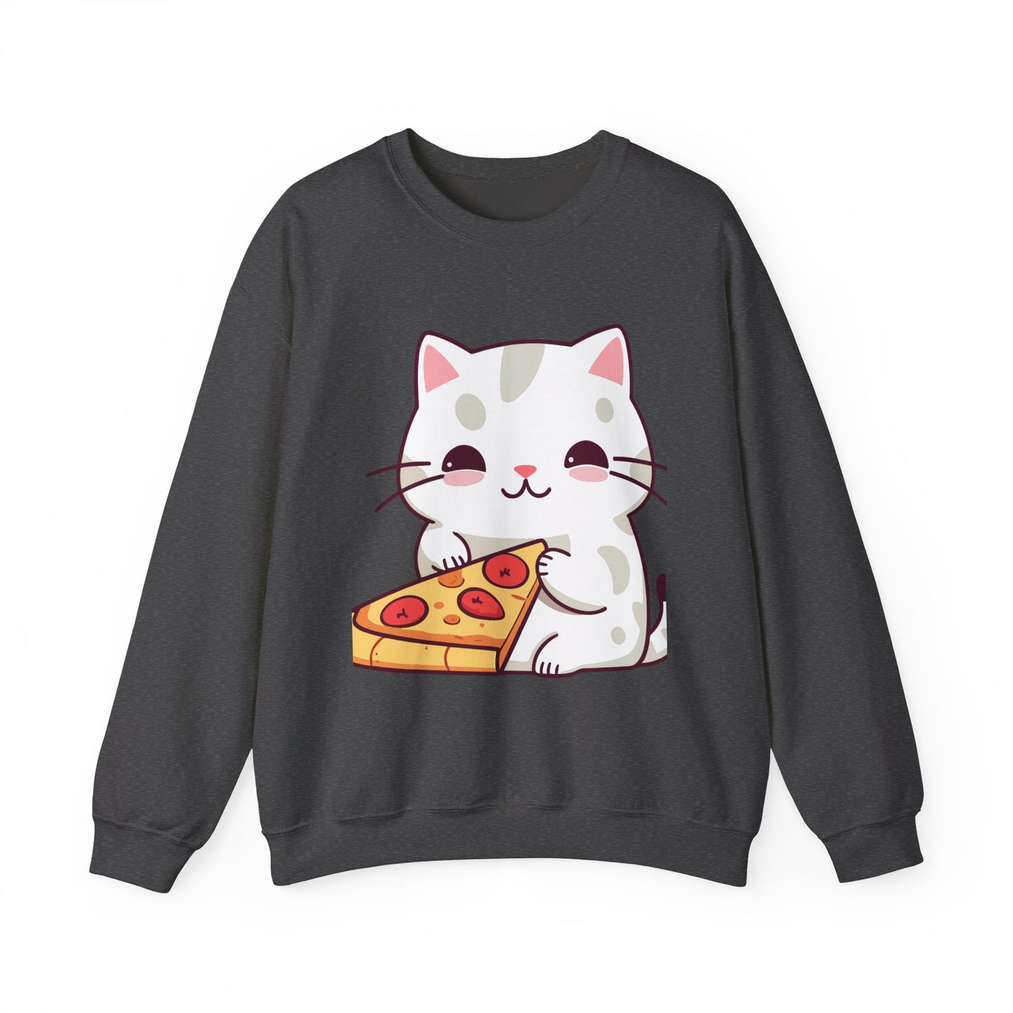 Crewneck Sweatshirt Cute “Cats Love Pizza” Design