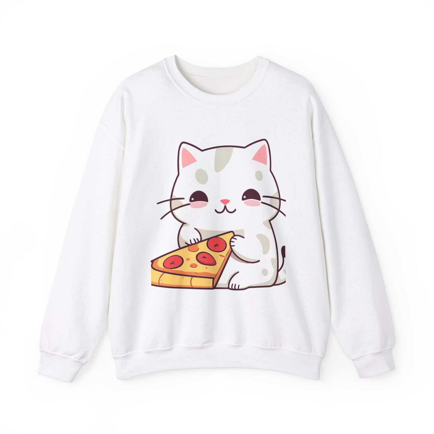 Crewneck Sweatshirt Cute “Cats Love Pizza” Design