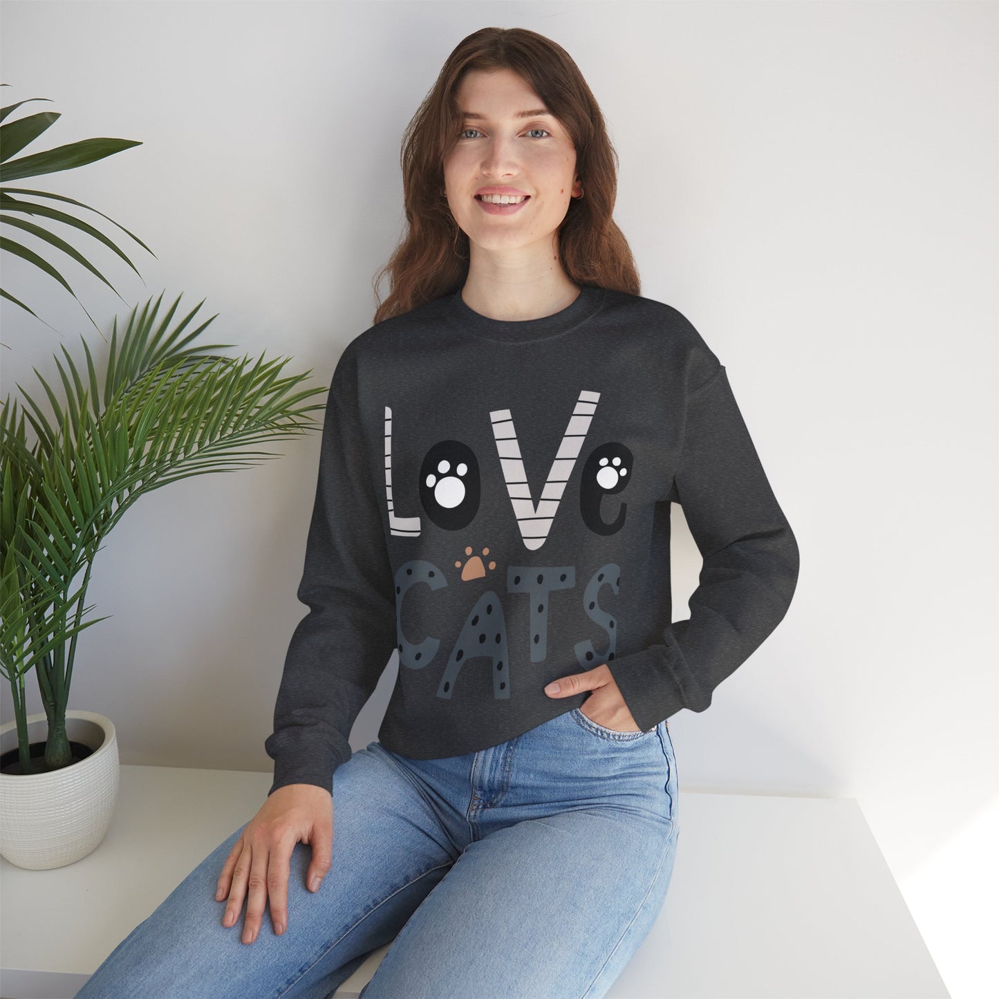 Crewneck Sweatshirt Cute “Love Cats” Design