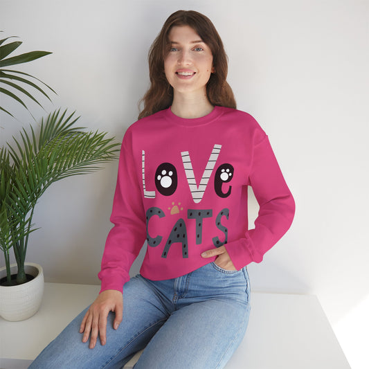 Crewneck Sweatshirt Cute “Love Cats” Design