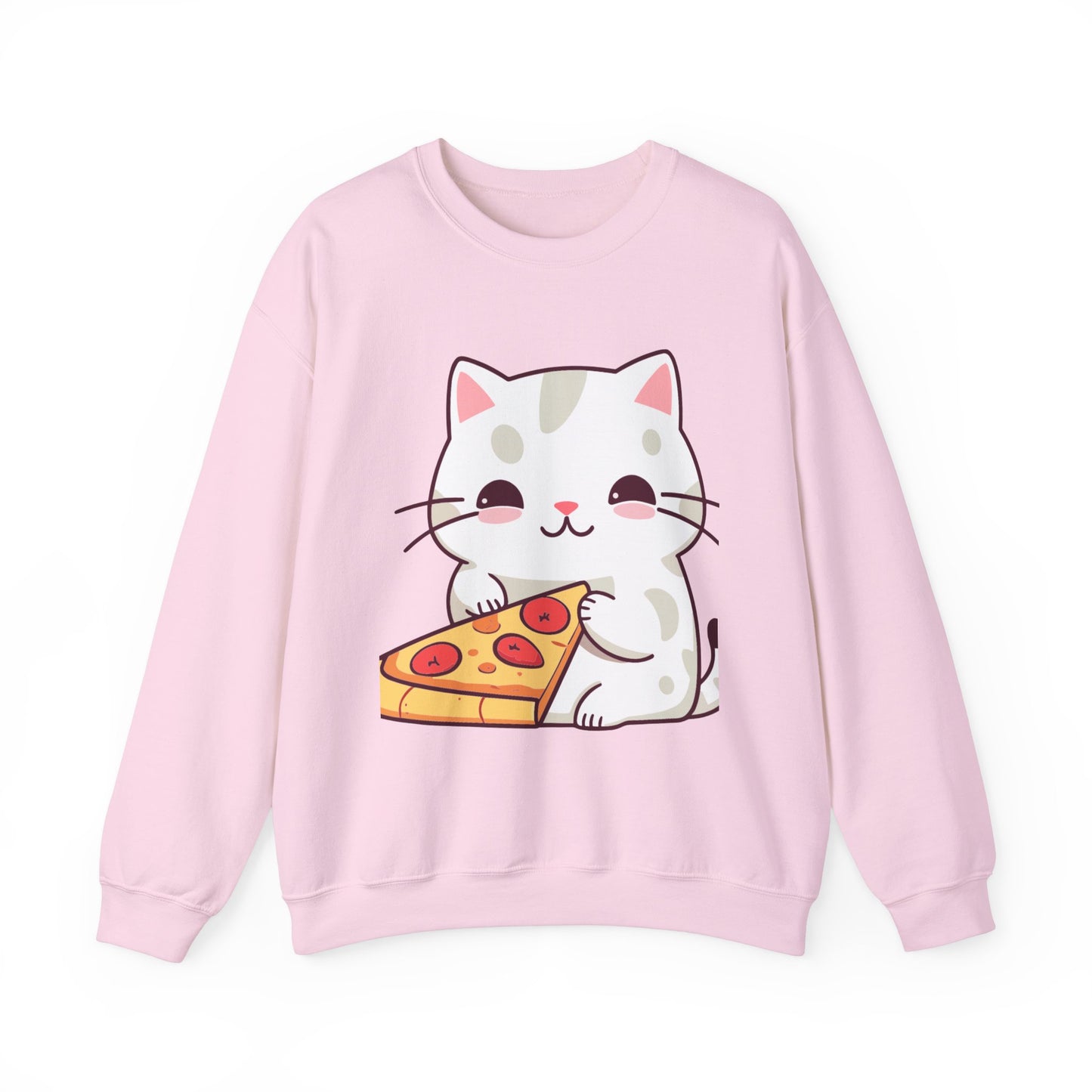 Crewneck Sweatshirt Cute “Cats Love Pizza” Design