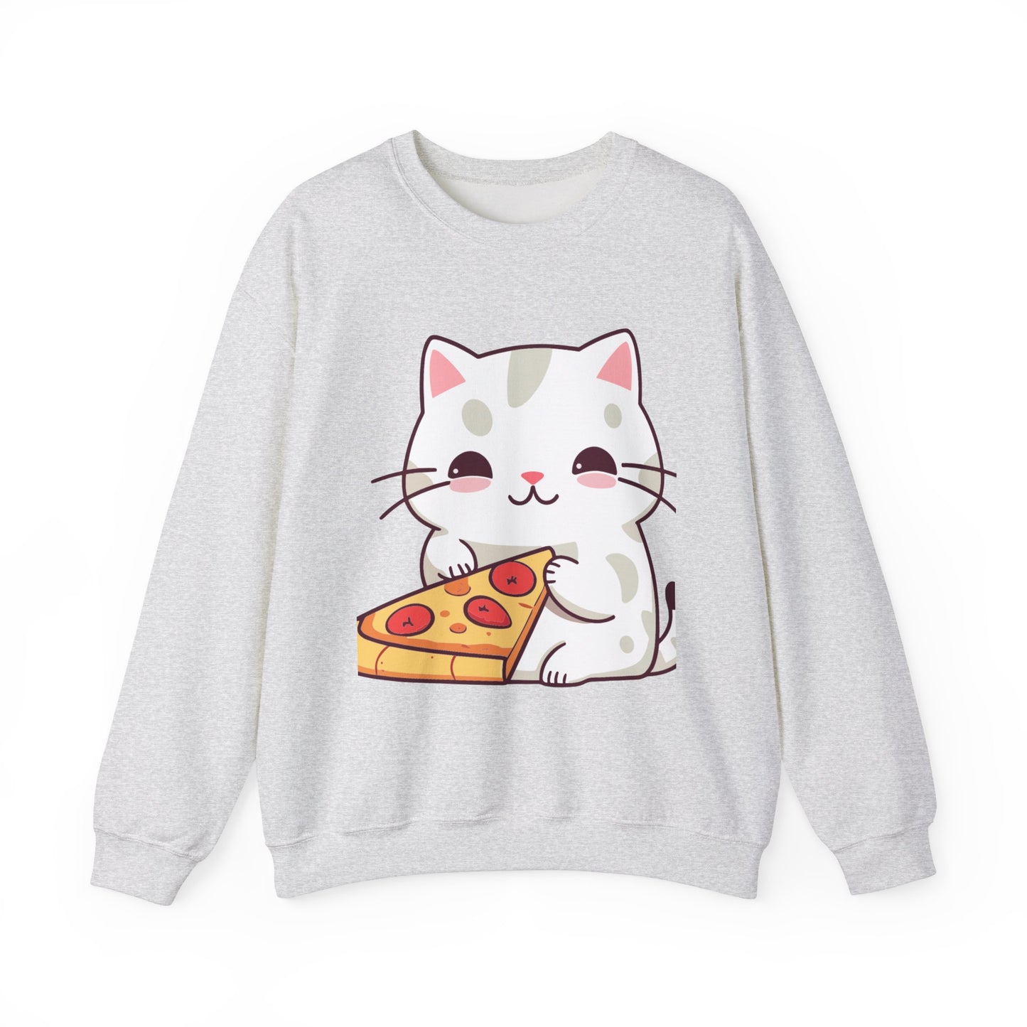 Crewneck Sweatshirt Cute “Cats Love Pizza” Design