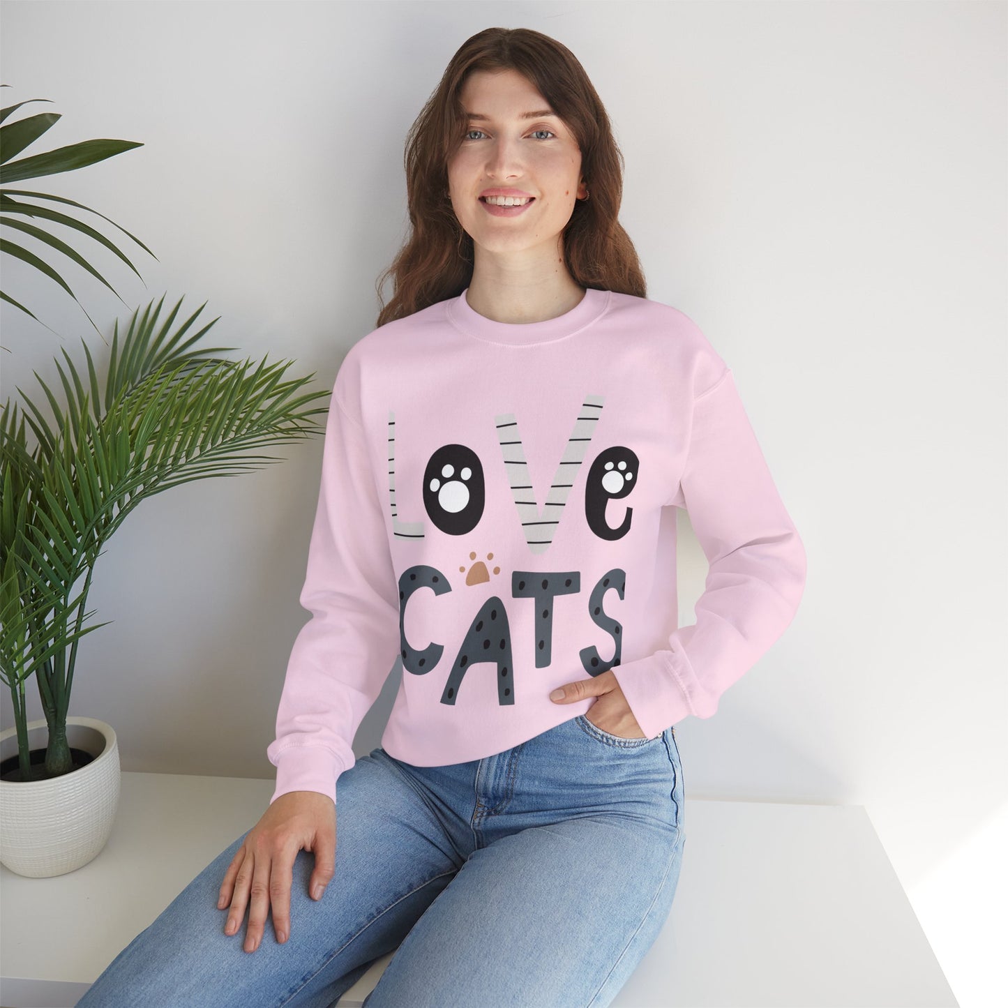 Crewneck Sweatshirt Cute “Love Cats” Design