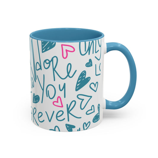 Mug - Cute Light Blue 'I Adore You' Valentines Day Ceramic Mug (11, 15oz)