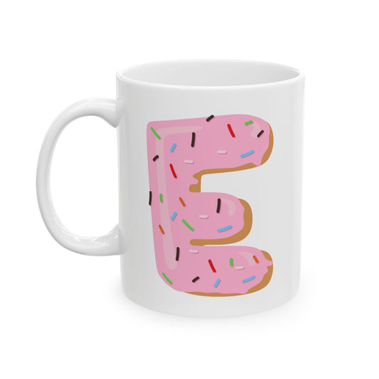 Letter “E” Ceramic Coffee Mug Donut Print